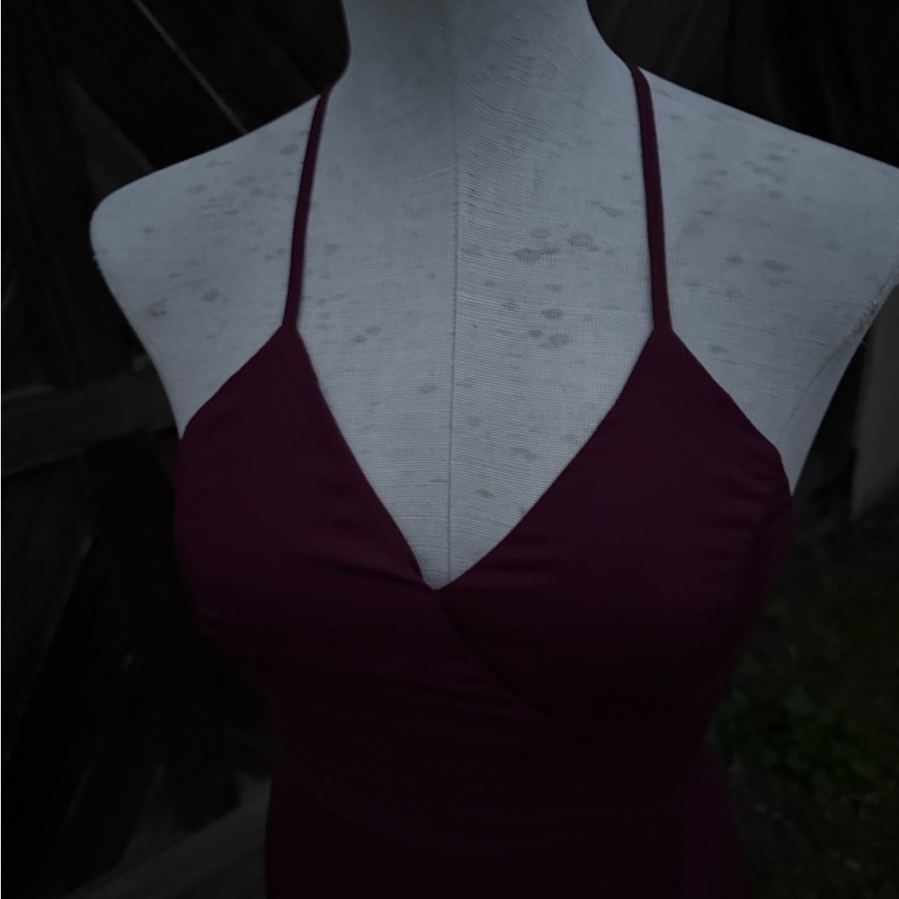 Chic Wine Halter High Low Wrap Maxi Dress w Lace up back 2 Long - Picture 3 of 8